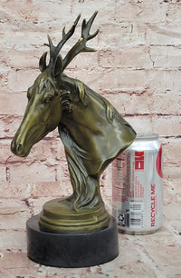 Signed M. Lopez Mythical Stag Horse Genuine Bronze Sculpture Figurine Statue