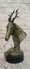 Signed M. Lopez Mythical Stag Horse Genuine Bronze Sculpture Figurine Statue