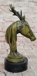 Signed M. Lopez Mythical Stag Horse Genuine Bronze Sculpture Figurine Statue