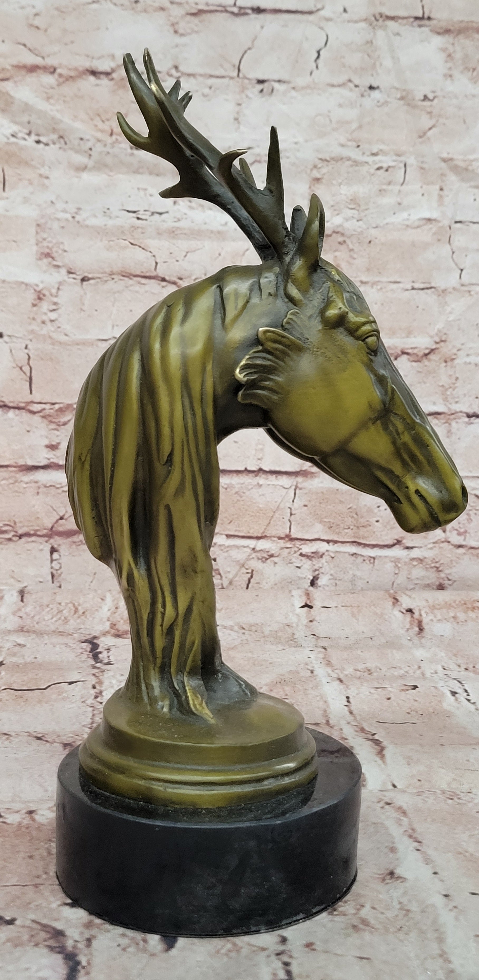 Signed M. Lopez Mythical Stag Horse Genuine Bronze Sculpture Figurine Statue