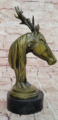 Signed M. Lopez Mythical Stag Horse Genuine Bronze Sculpture Figurine Statue