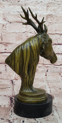 Signed M. Lopez Mythical Stag Horse Genuine Bronze Sculpture Figurine Statue