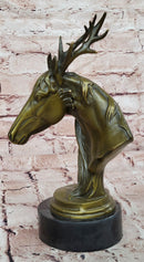 Signed M. Lopez Mythical Stag Horse Genuine Bronze Sculpture Figurine Statue