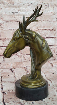 Signed M. Lopez Mythical Stag Horse Genuine Bronze Sculpture Figurine Statue