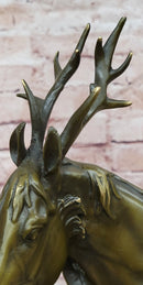 Signed M. Lopez Mythical Stag Horse Genuine Bronze Sculpture Figurine Statue