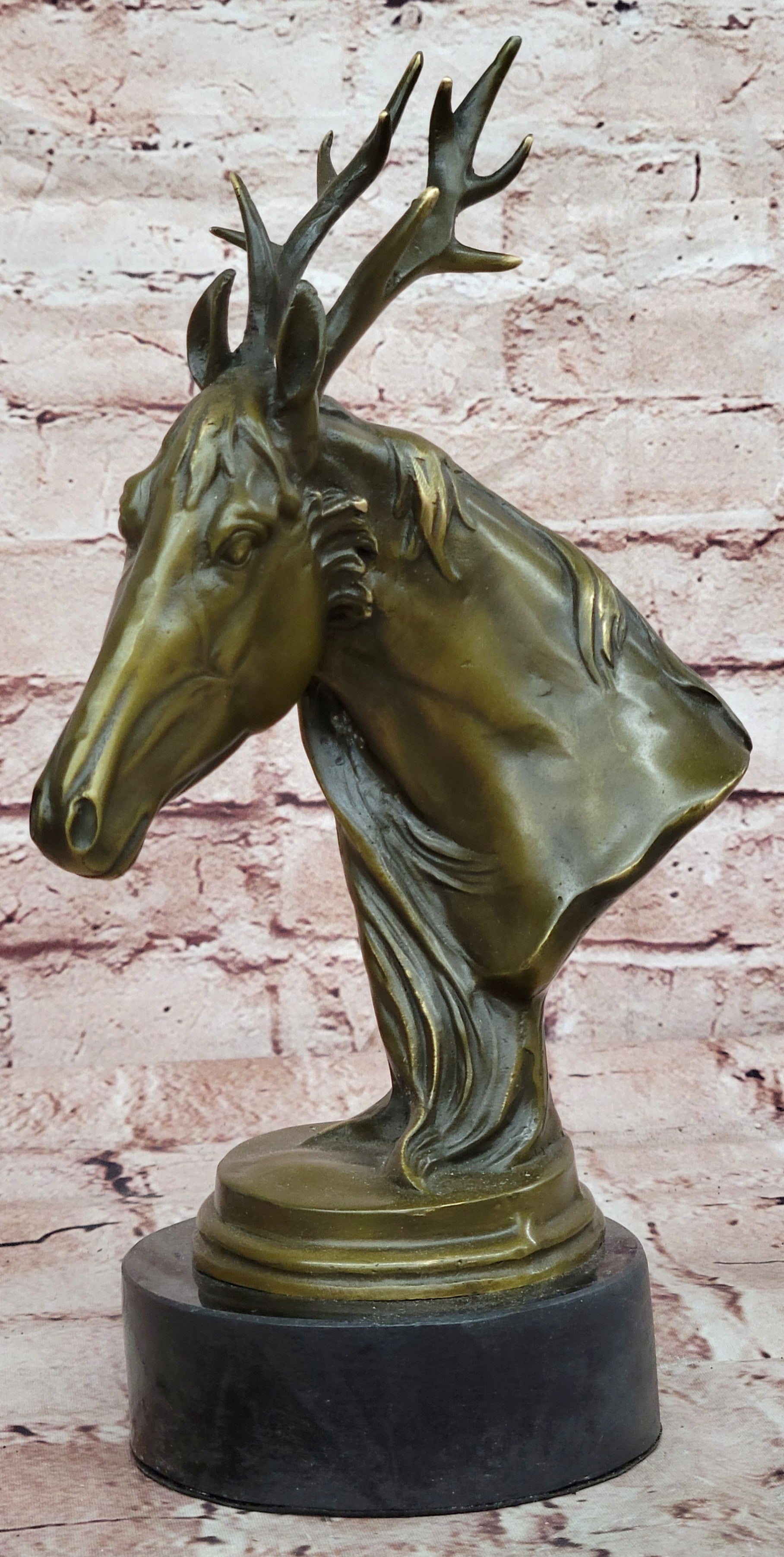 Signed M. Lopez Mythical Stag Horse Genuine Bronze Sculpture Figurine Statue