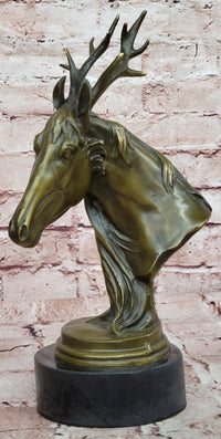 Signed M. Lopez Mythical Stag Horse Genuine Bronze Sculpture Figurine Statue