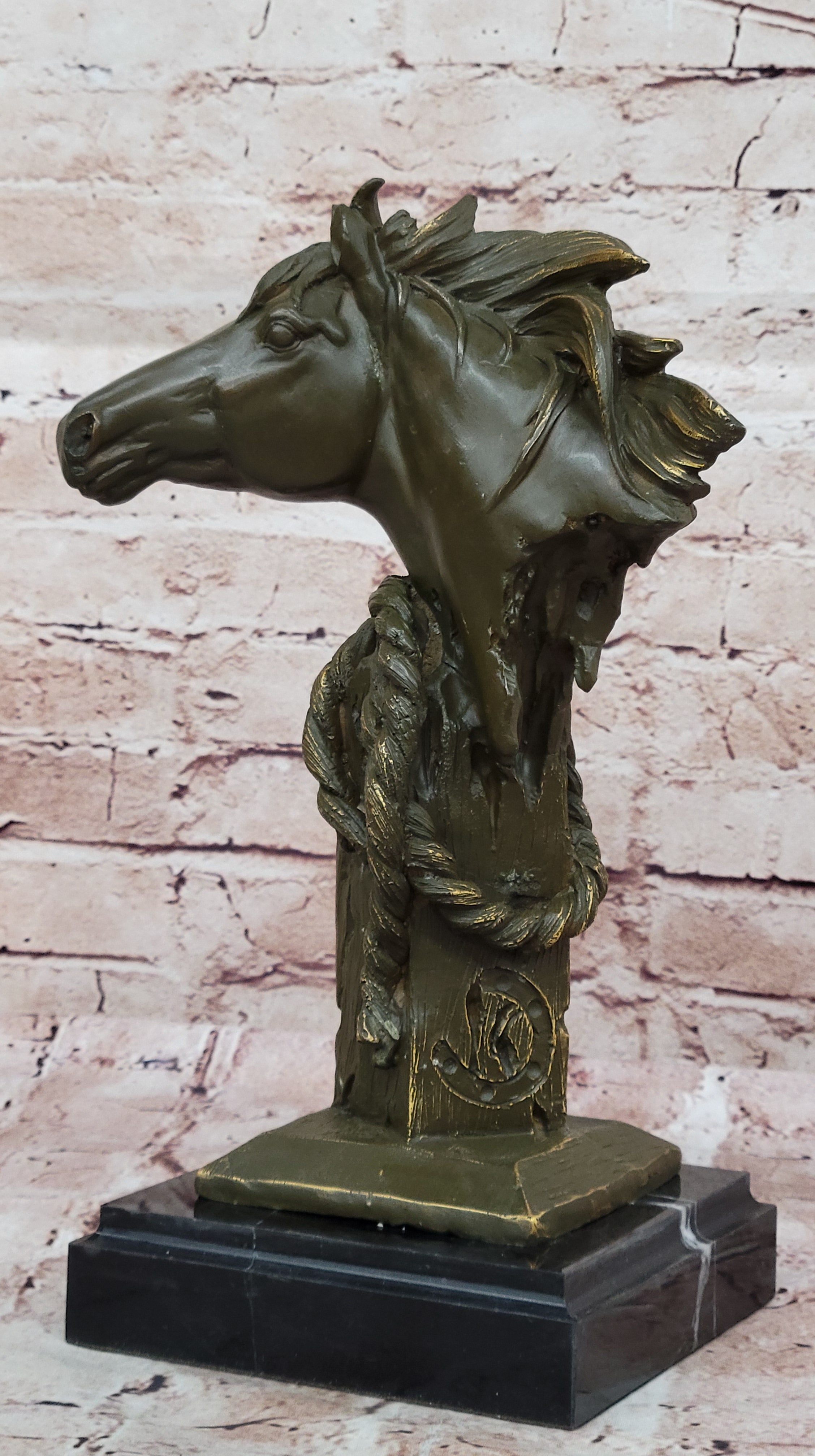 Bronze Horse Head Bust with Rope – Equestrian Sculpture
