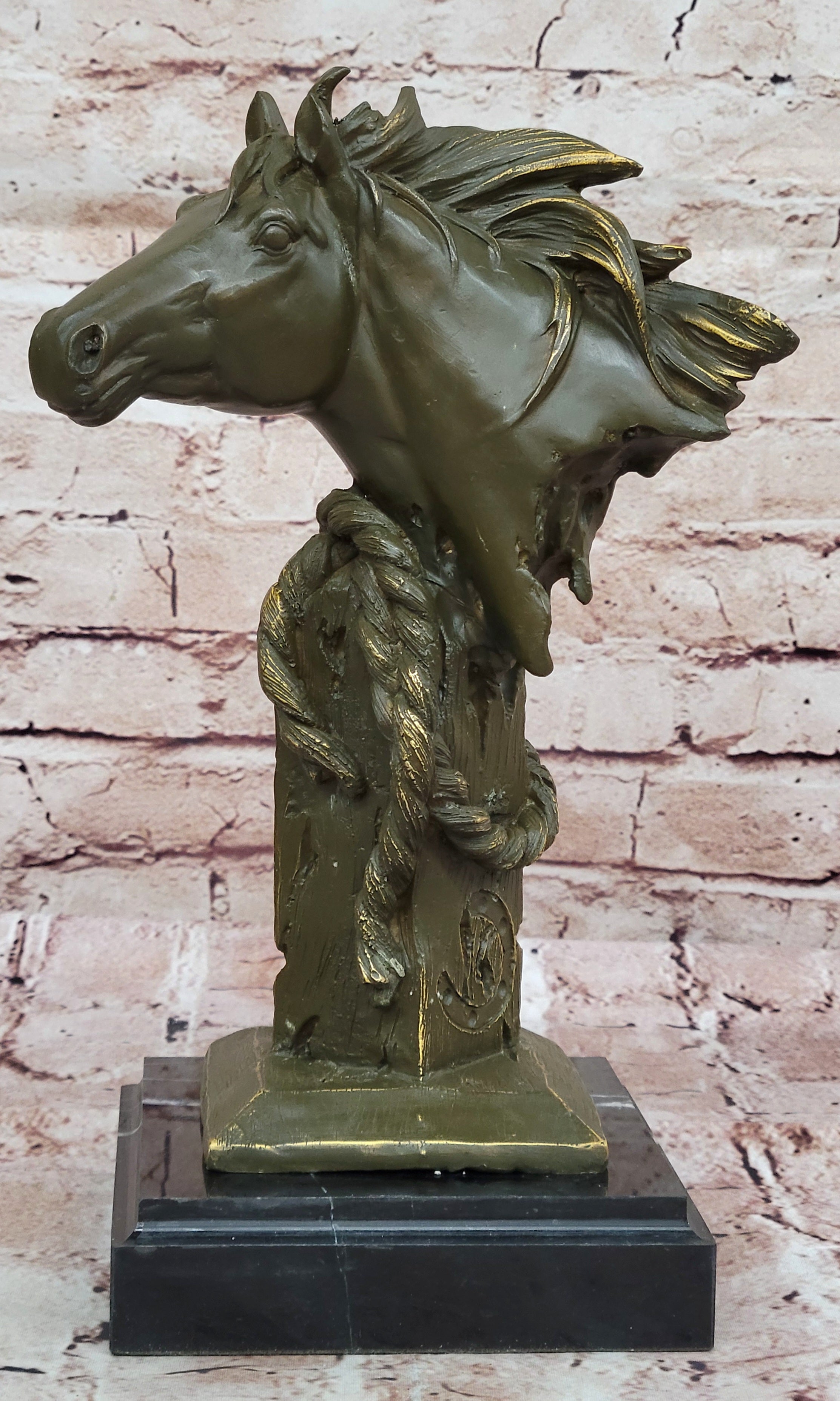 Bronze Horse Head Bust with Rope – Equestrian Sculpture