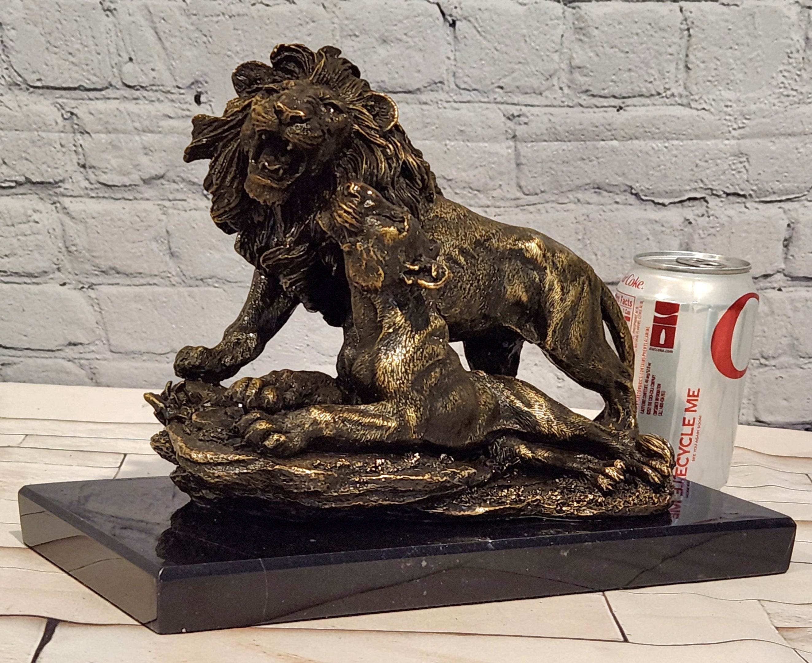 Lion Couple Real Bronze Statue Wildlife Animal Sculpture by A. Barye Statue