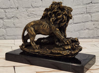 Lion Couple Real Bronze Statue Wildlife Animal Sculpture by A. Barye Statue