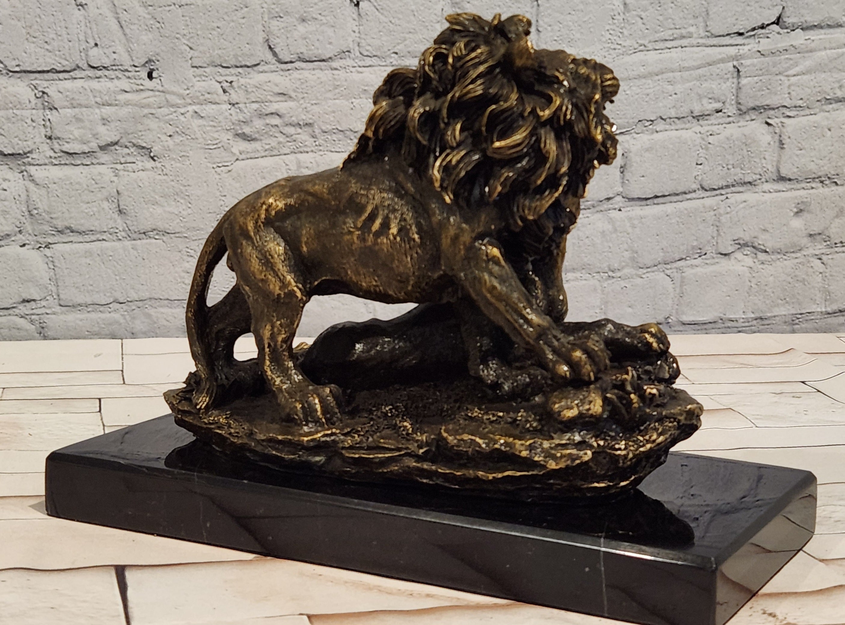 Lion Couple Real Bronze Statue Wildlife Animal Sculpture by A. Barye Statue