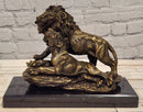 Lion Couple Real Bronze Statue Wildlife Animal Sculpture by A. Barye Statue