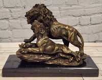 Lion Couple Real Bronze Statue Wildlife Animal Sculpture by A. Barye Statue
