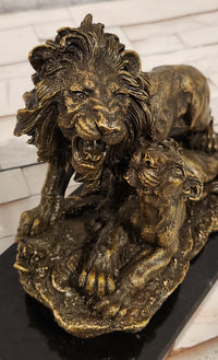 Lion Couple Real Bronze Statue Wildlife Animal Sculpture by A. Barye Statue