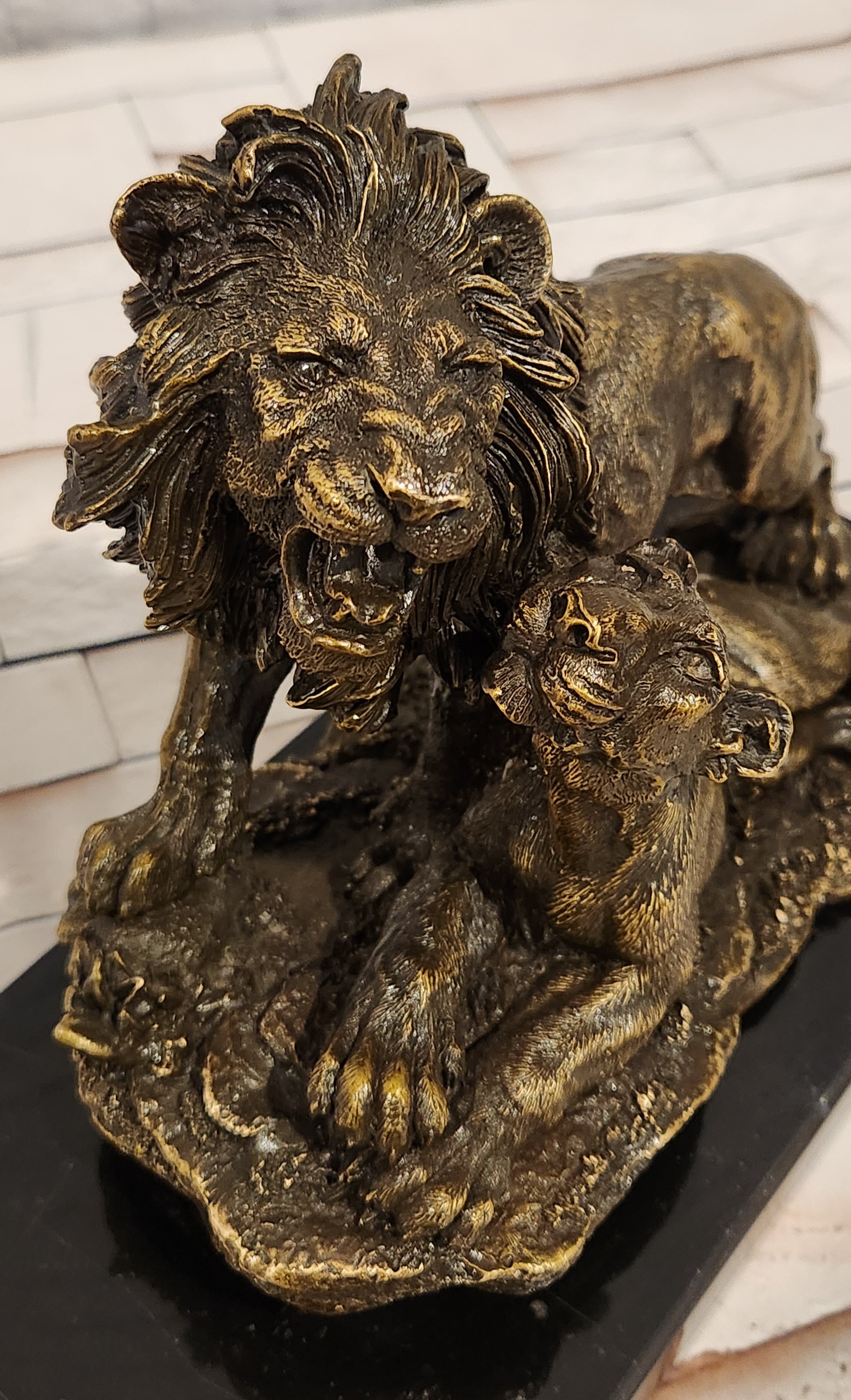 Lion Couple Real Bronze Statue Wildlife Animal Sculpture by A. Barye Statue