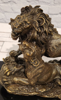 Lion Couple Real Bronze Statue Wildlife Animal Sculpture by A. Barye Statue