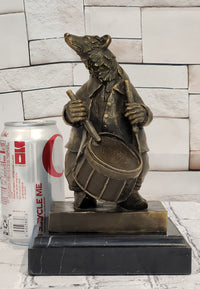 Signed Original Mr Bear Playing Drum Genuine Bronze Sculpture Figurine Statue