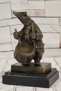 Signed Original Mr Bear Playing Drum Genuine Bronze Sculpture Figurine Statue