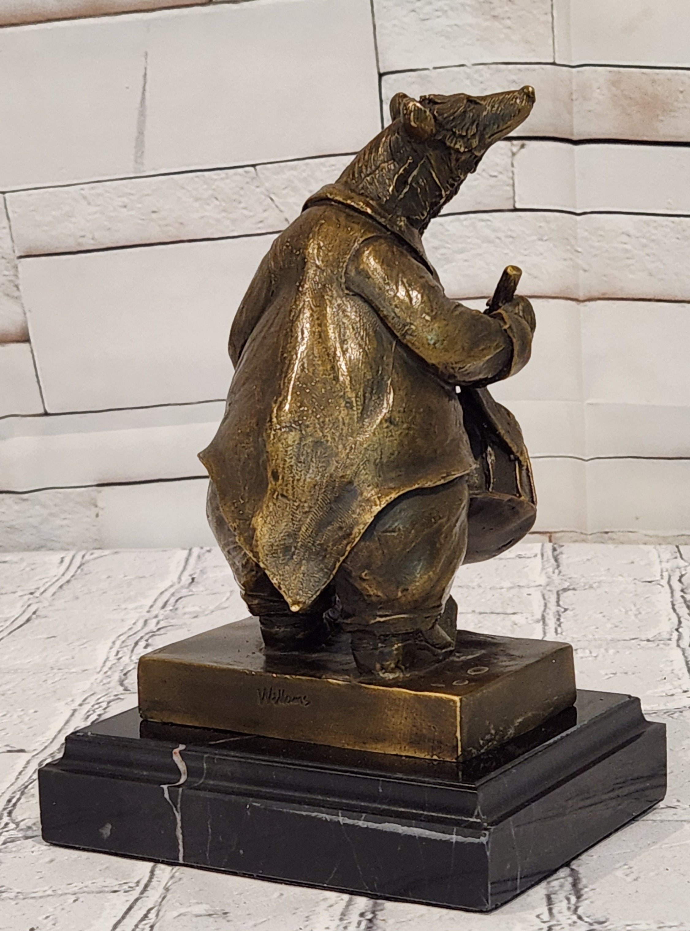 Signed Original Mr Bear Playing Drum Genuine Bronze Sculpture Figurine Statue