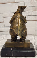 Signed Original Mr Bear Playing Drum Genuine Bronze Sculpture Figurine Statue