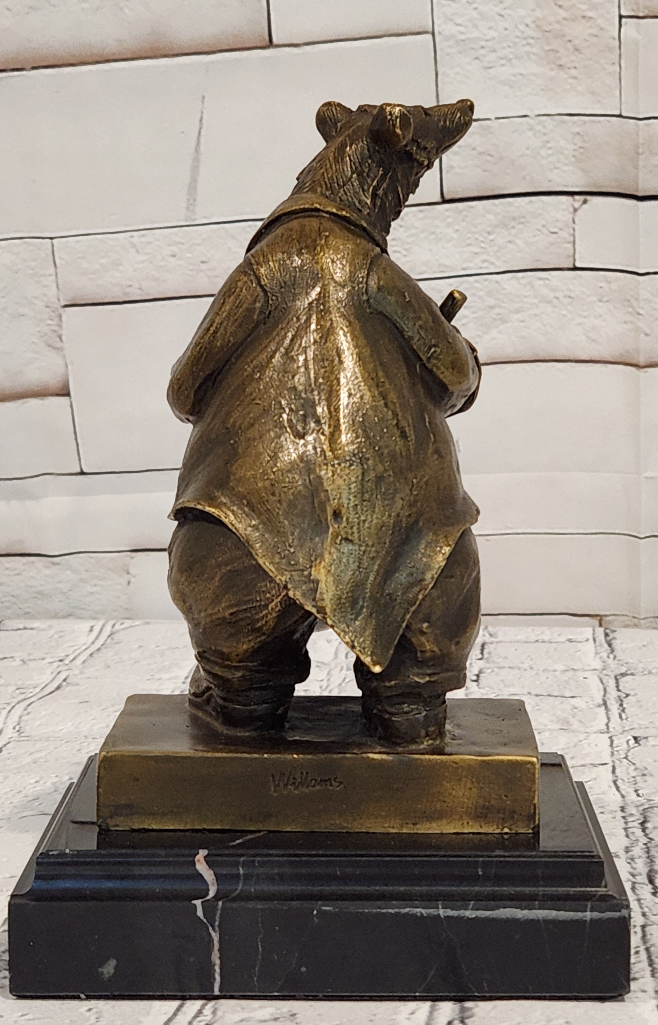 Signed Original Mr Bear Playing Drum Genuine Bronze Sculpture Figurine Statue