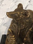 Signed Original Mr Bear Playing Drum Genuine Bronze Sculpture Figurine Statue