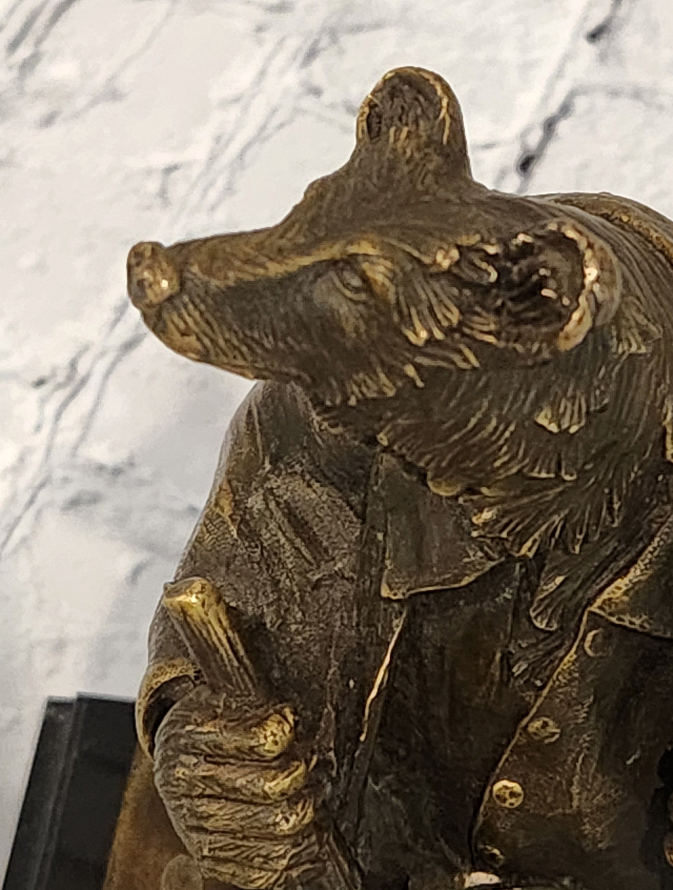 Signed Original Mr Bear Playing Drum Genuine Bronze Sculpture Figurine Statue