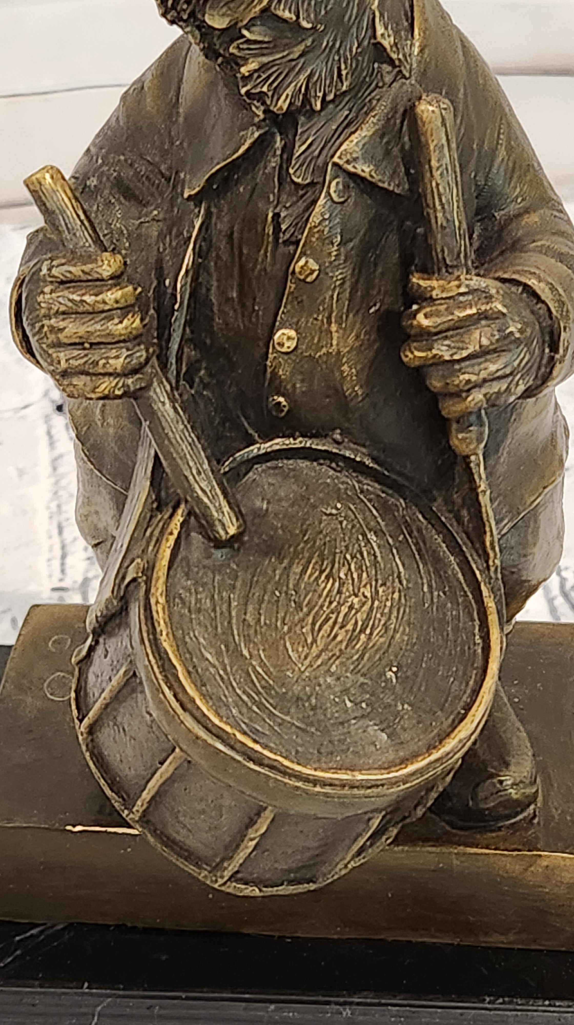 Signed Original Mr Bear Playing Drum Genuine Bronze Sculpture Figurine Statue