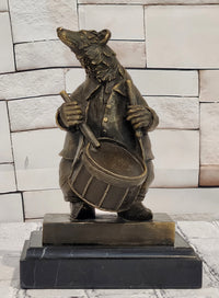 Signed Original Mr Bear Playing Drum Genuine Bronze Sculpture Figurine Statue