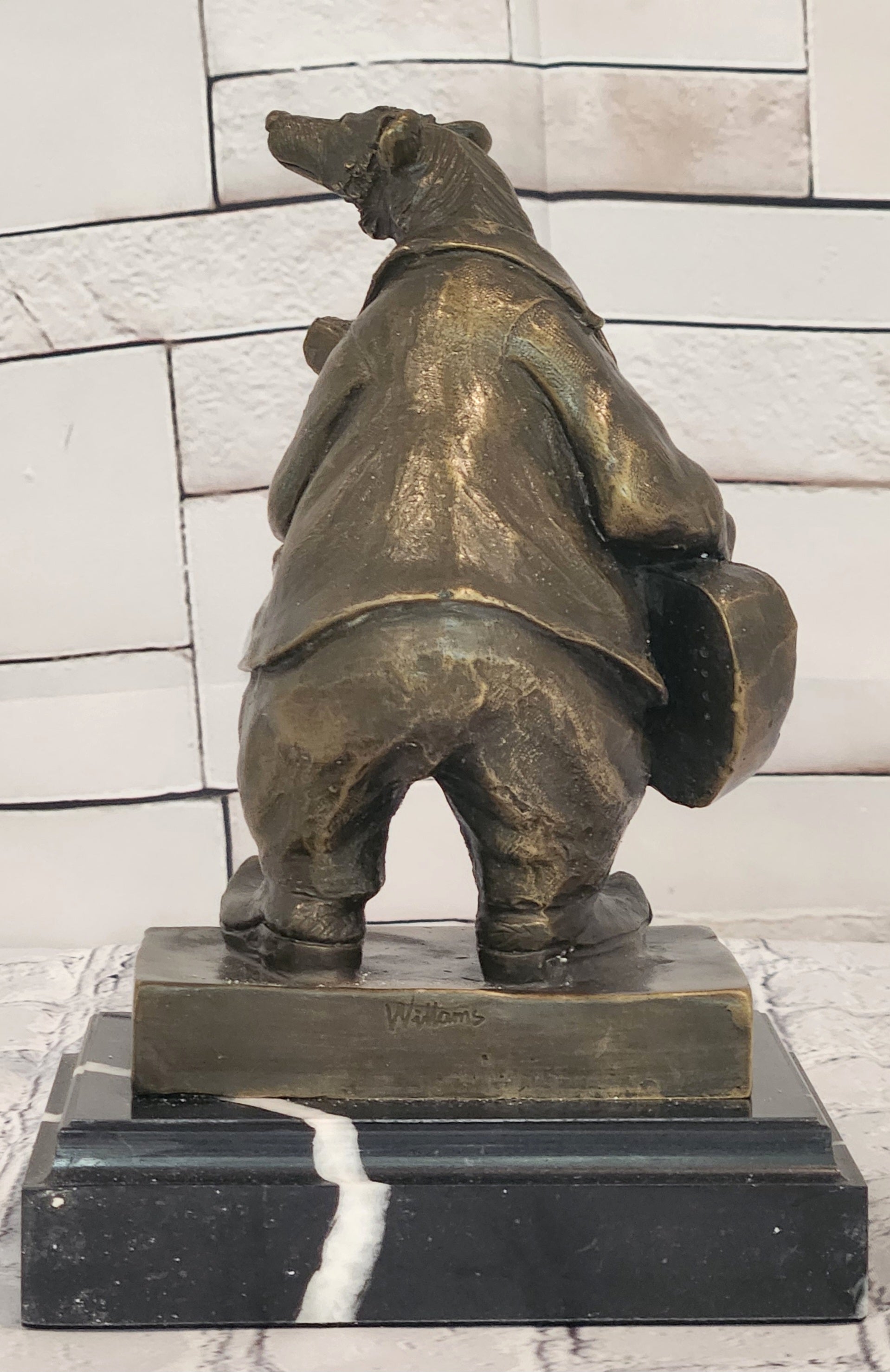 Signed Original Williams Bear Playing Music Genuine Bronze Sculpture Statue