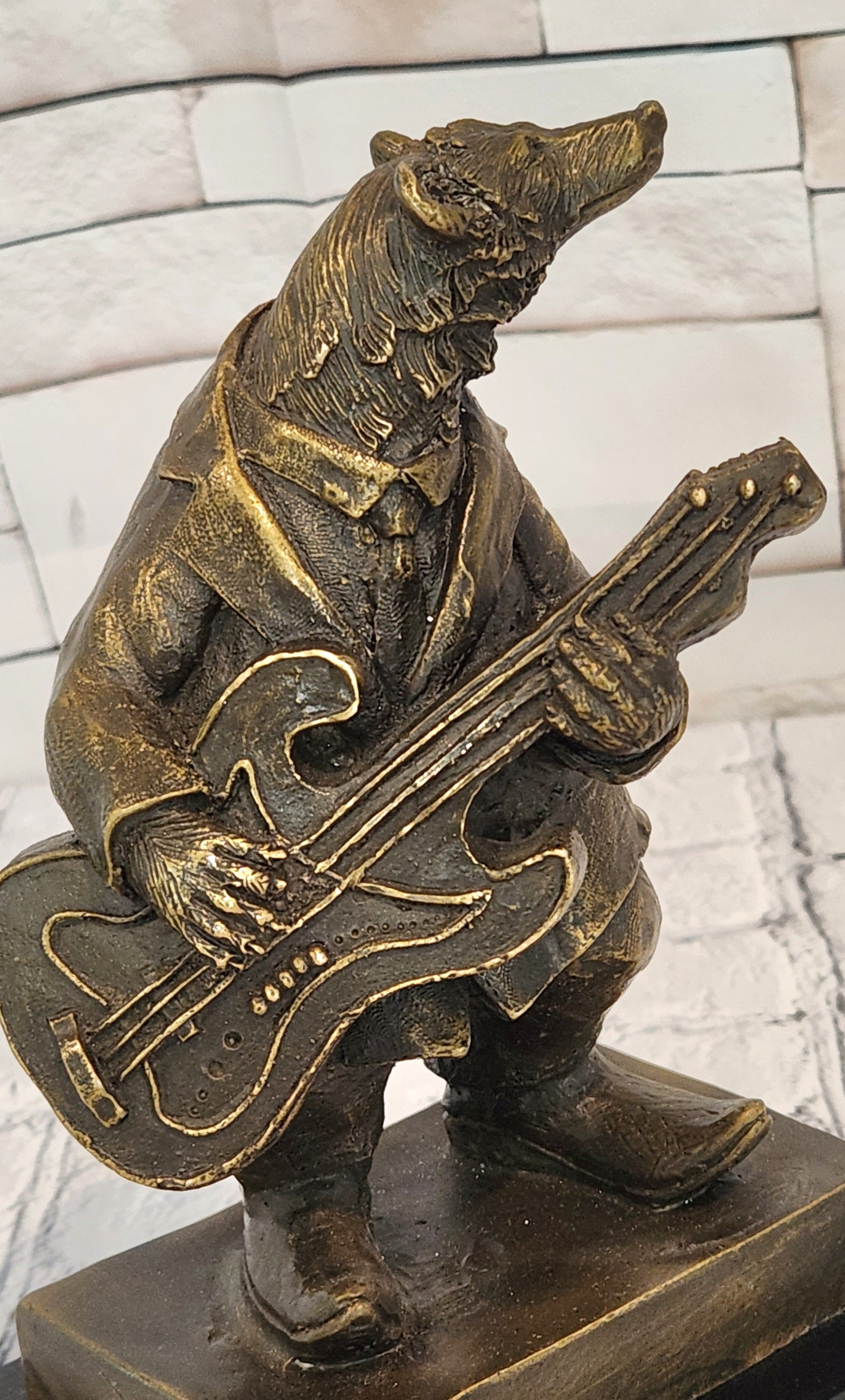 Signed Original Williams Bear Playing Music Genuine Bronze Sculpture Statue