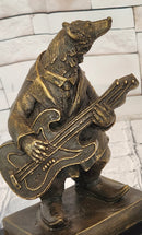 Signed Original Williams Bear Playing Music Genuine Bronze Sculpture Statue