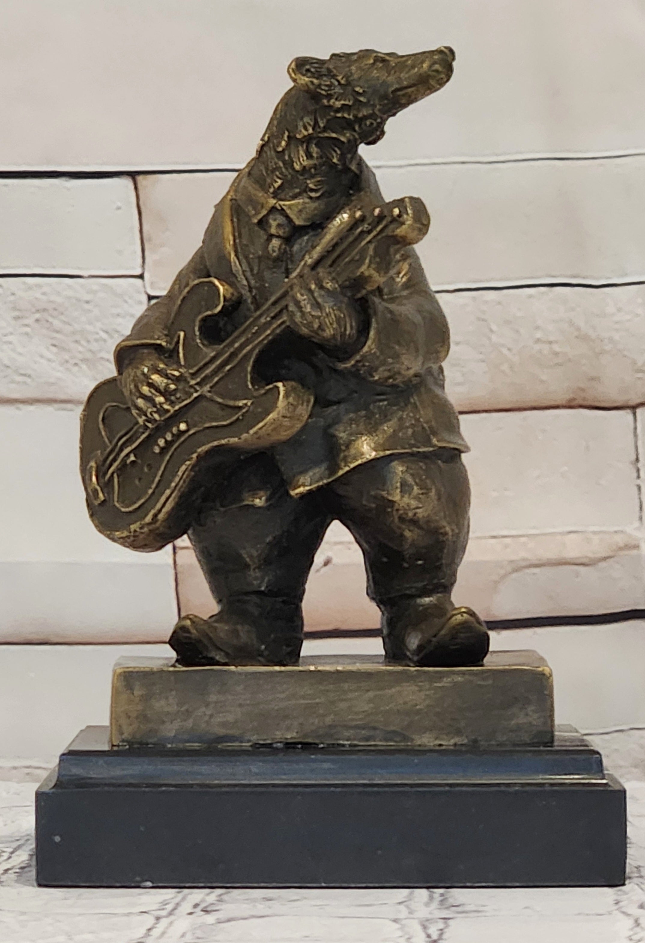 Signed Original Williams Bear Playing Music Genuine Bronze Sculpture Statue