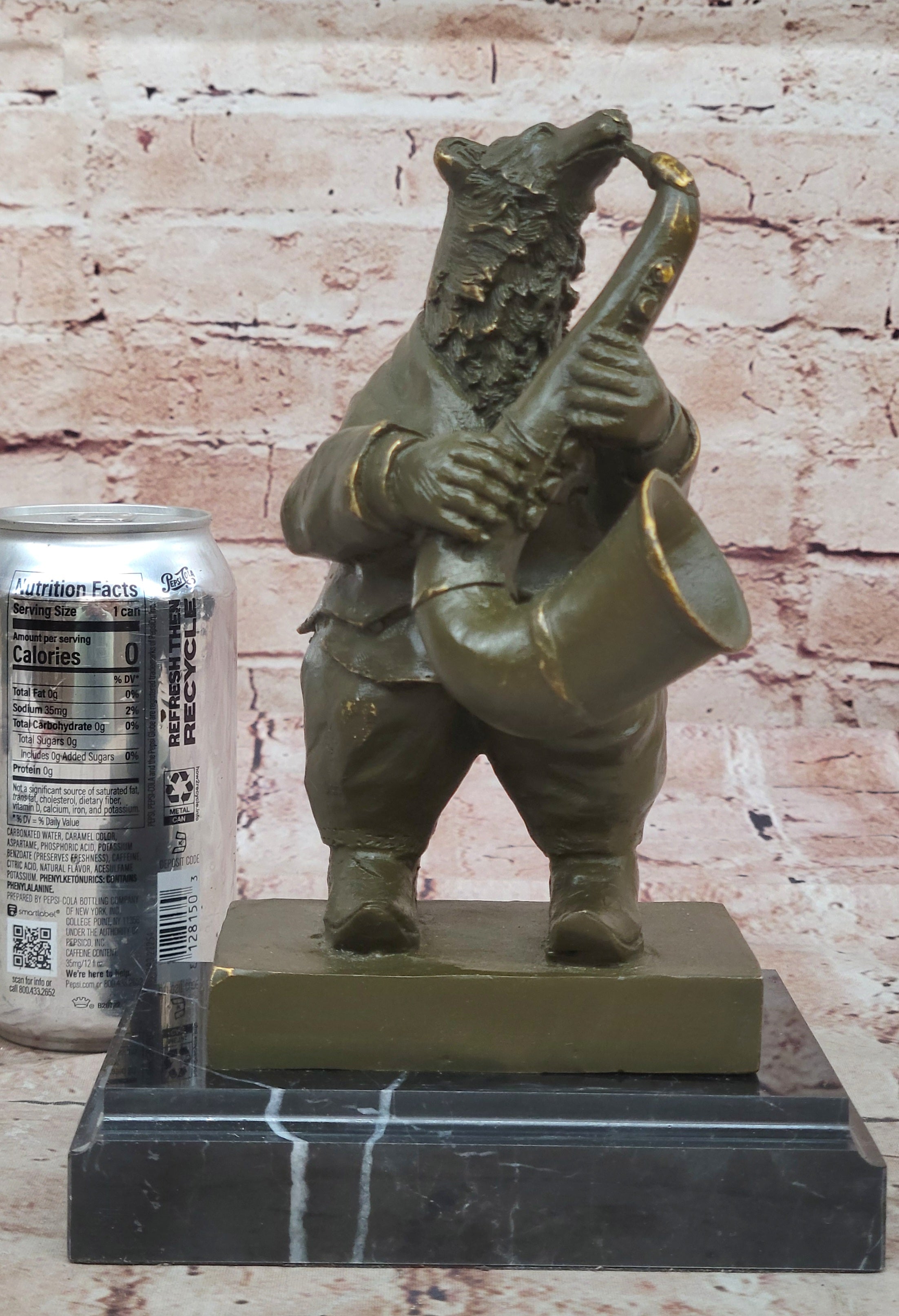 Bear Playing Saxophone Bronze Sculpture - Animal Music Art