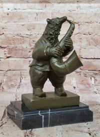 Bear Playing Saxophone Bronze Sculpture - Animal Music Art