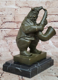 Bear Playing Saxophone Bronze Sculpture - Animal Music Art