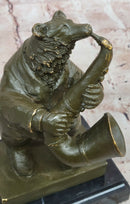 Bear Playing Saxophone Bronze Sculpture - Animal Music Art