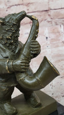 Bear Playing Saxophone Bronze Sculpture - Animal Music Art