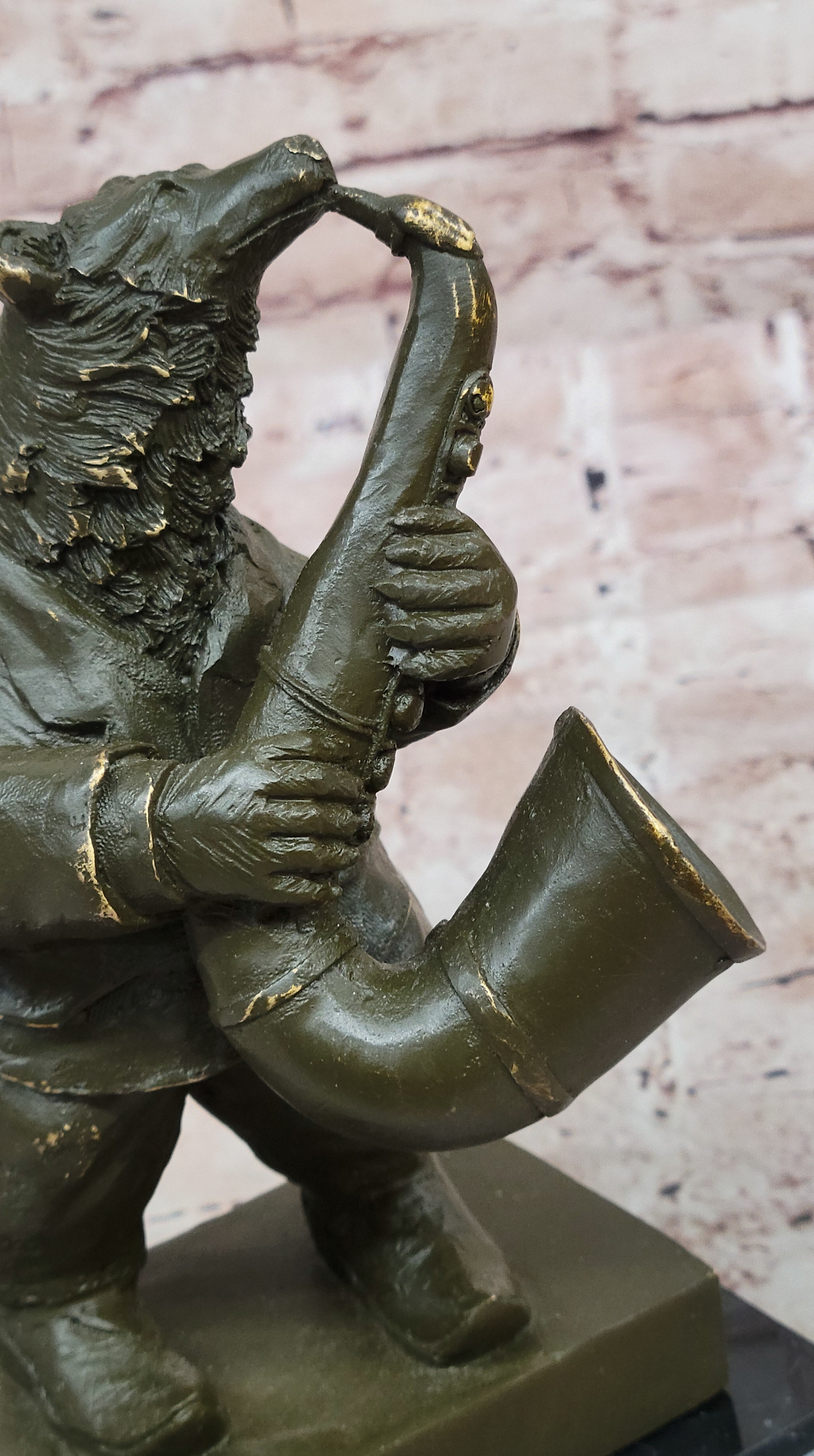 Bear Playing Saxophone Bronze Sculpture - Animal Music Art
