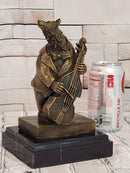Vintage European Bear Playing the Cello Bronze Sculpture Statue Signed Williams