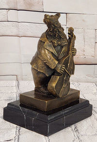 Vintage European Bear Playing the Cello Bronze Sculpture Statue Signed Williams