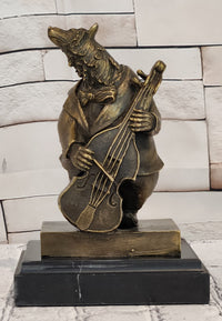Vintage European Bear Playing the Cello Bronze Sculpture Statue Signed Williams