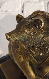 Vintage European Bear Playing the Cello Bronze Sculpture Statue Signed Williams