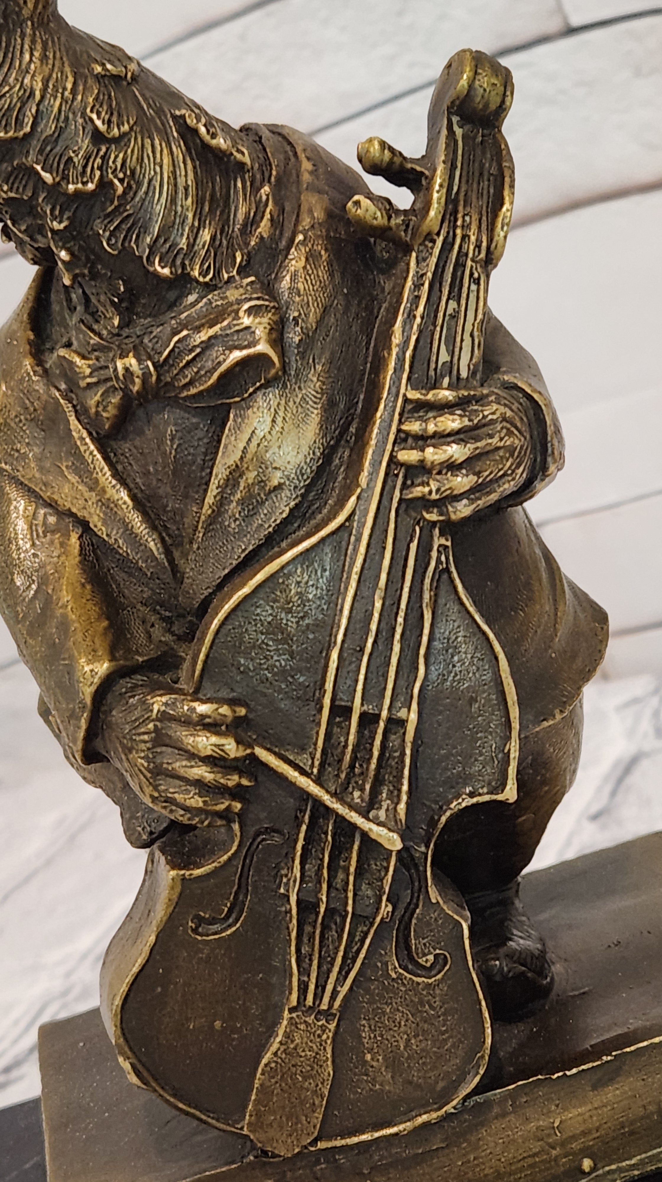Vintage European Bear Playing the Cello Bronze Sculpture Statue Signed Williams