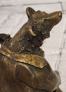 Vintage European Bear Playing the Cello Bronze Sculpture Statue Signed Williams