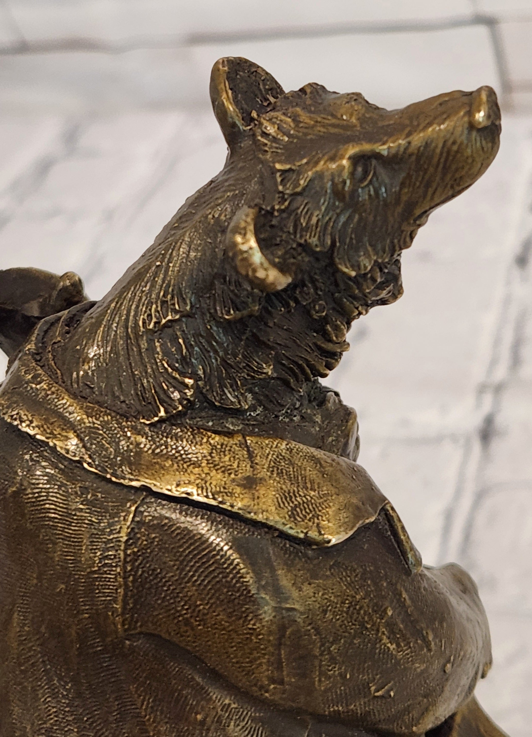 Vintage European Bear Playing the Cello Bronze Sculpture Statue Signed Williams