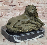 Bronze Reclining Lion Majestic Wildlife Sculpture