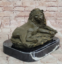 Bronze Reclining Lion Majestic Wildlife Sculpture