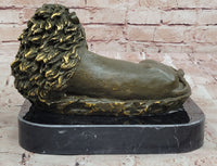 Bronze Reclining Lion Majestic Wildlife Sculpture